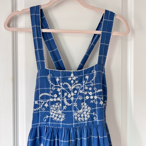 Madewell Blue Floral Embroidered Cicely Tiered Midi Dress in Plaid 100% Cotton 6 - Picture 6 of 10